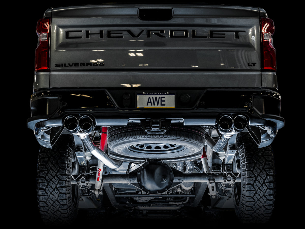 AWE 0FG Catback Exhaust for 4th Gen Silverado/Sierra 1500 6.2L (with bumper cutouts) - 4" Chrome Silver Tips