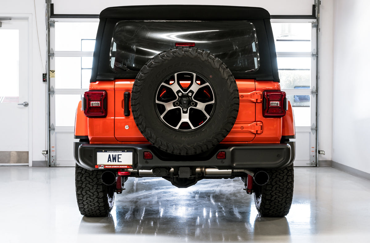 AWE Tread Edition Axleback Dual Exhaust for Jeep JL/JLU 3.6L/2.0T - Diamond Black Tips