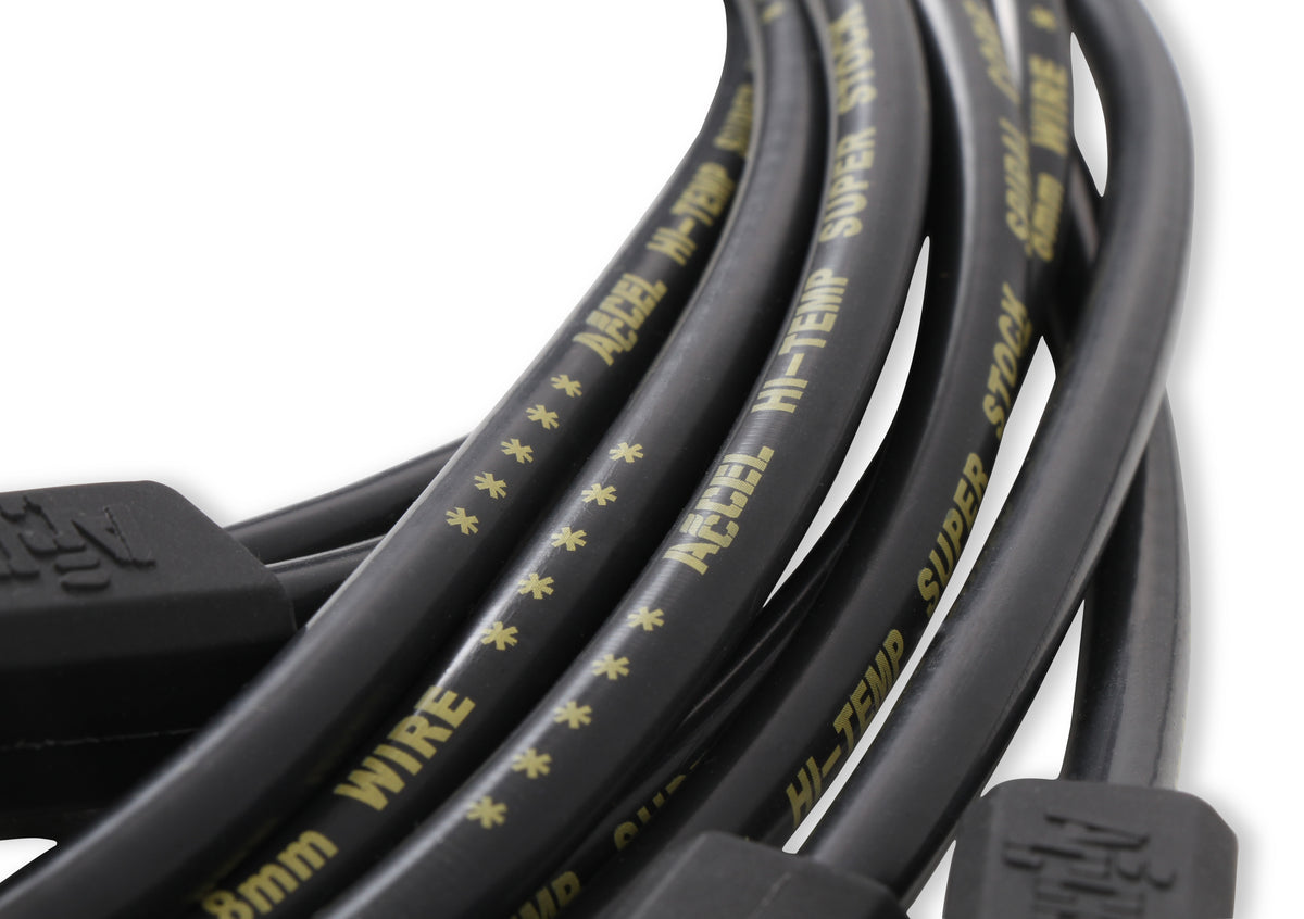Spark Plug Wire Set- 8mm - Super Stock - Custom - Black Wire - Custom spark plug wire set - 500 Ohms/Ft Sprial Core - SBC 1987-1995 V8