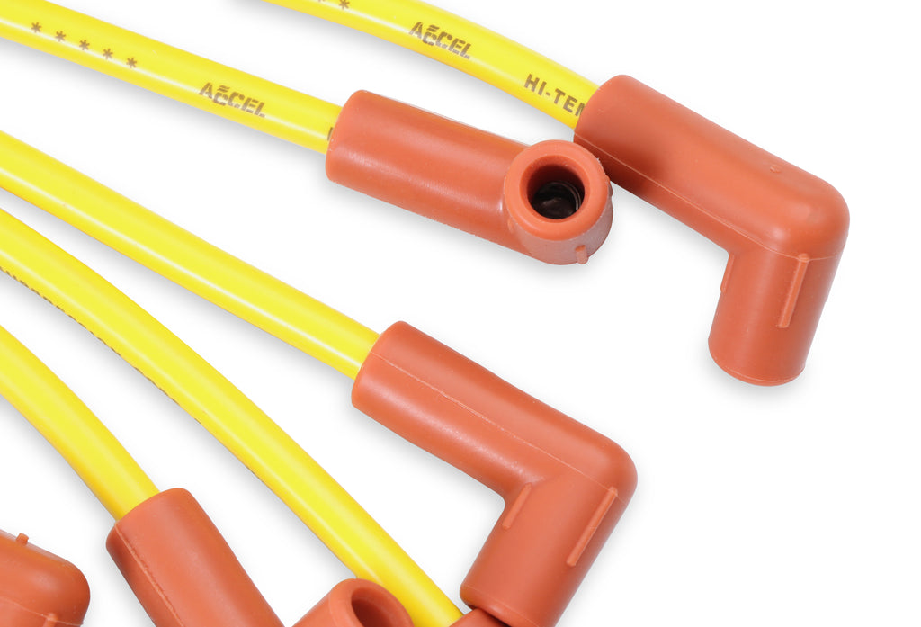 Spark Plug Wire Set - 8mm - Yellow with HEI Stock Style Boots - SBC 1974-1988 V8 - Super Stock - Spiral Core