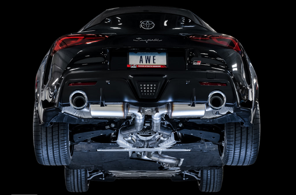 AWE Resonated Touring Edition Exhaust for A90 Supra - 5" Chrome Silver Tips