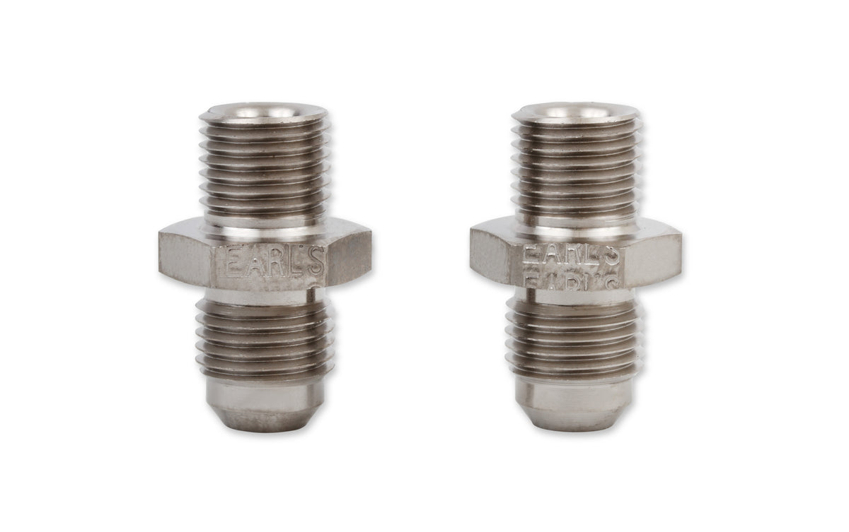 Earls Transmission Adapters, Package of 2 pieces w/ Crush Washers, Fits Most GM TH350, TH400, 700R4, 200R4, 4L60E, and Ford AODE Transmissions, Nickel Plated Steel