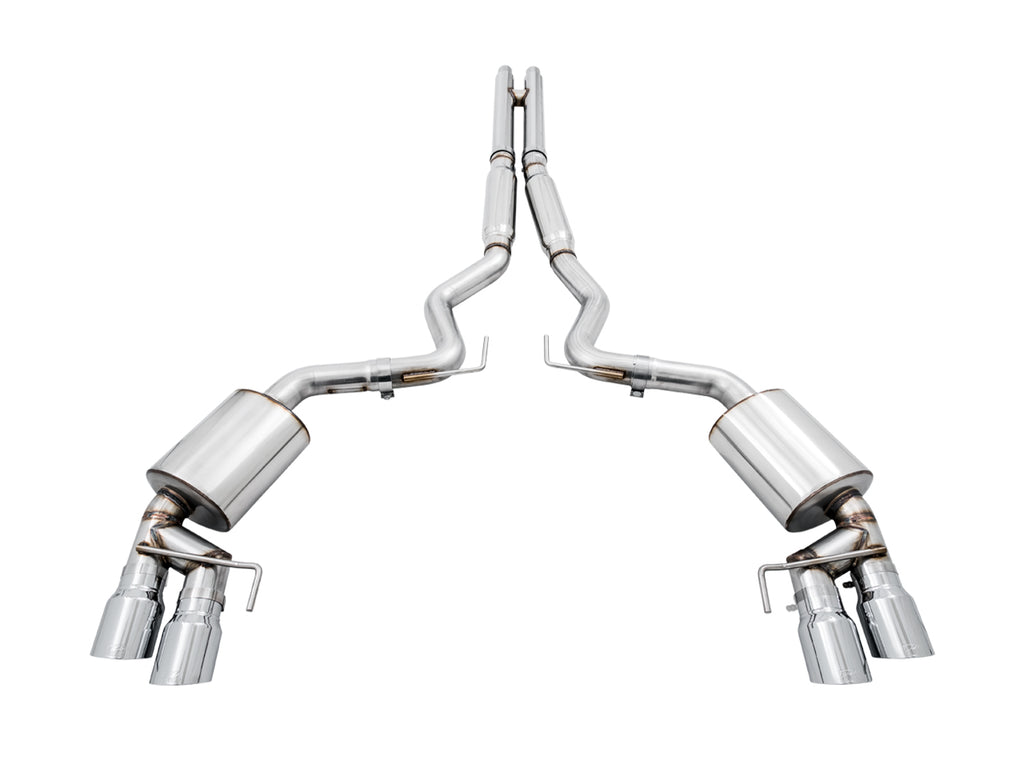 AWE Touring Edition Cat-back Exhaust for the '18-'23 S550 Mustang GT - Quad Chrome Silver Tips