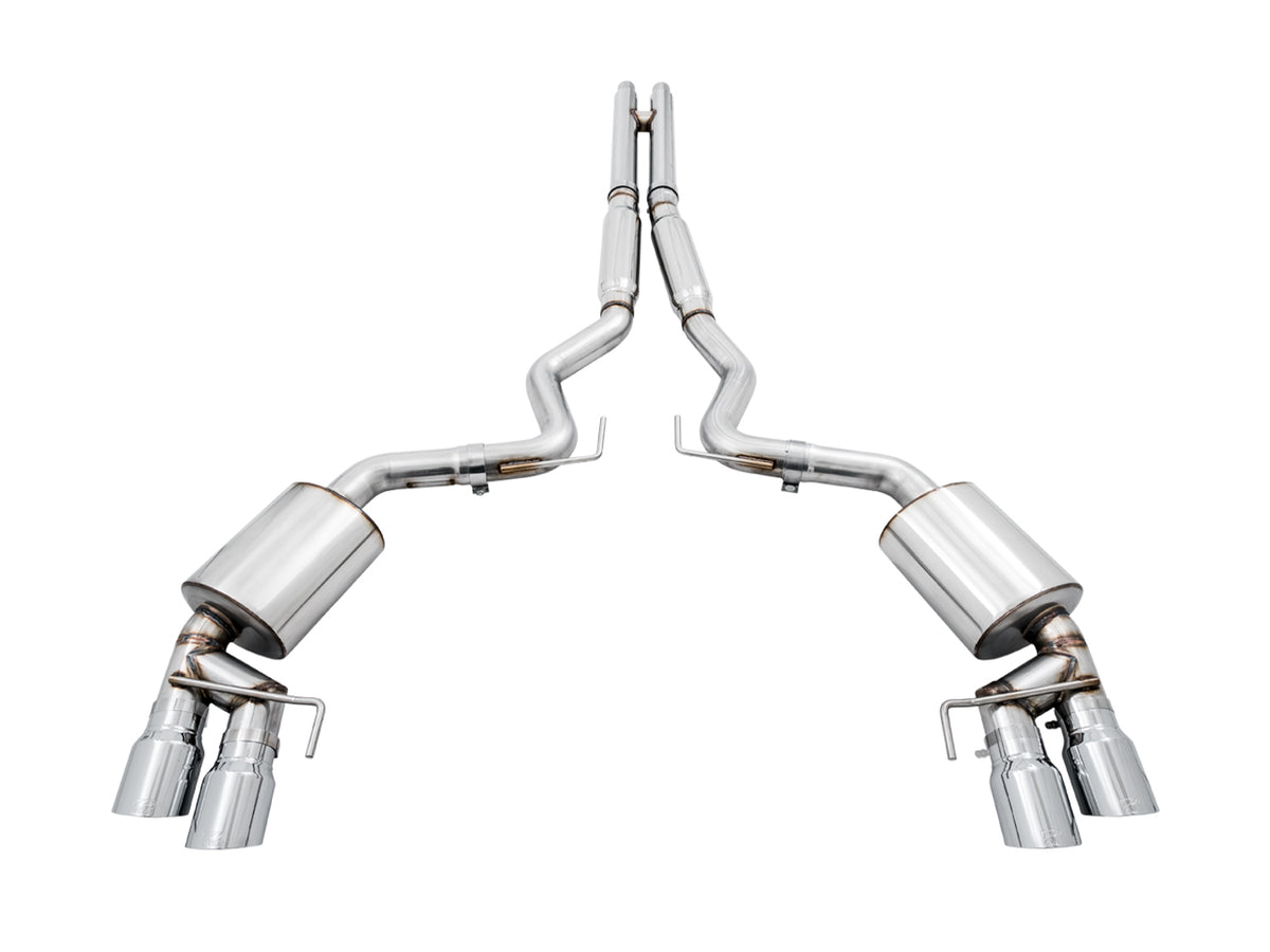 AWE Touring Edition Cat-back Exhaust for the '18-'23 S550 Mustang GT - Quad Chrome Silver Tips