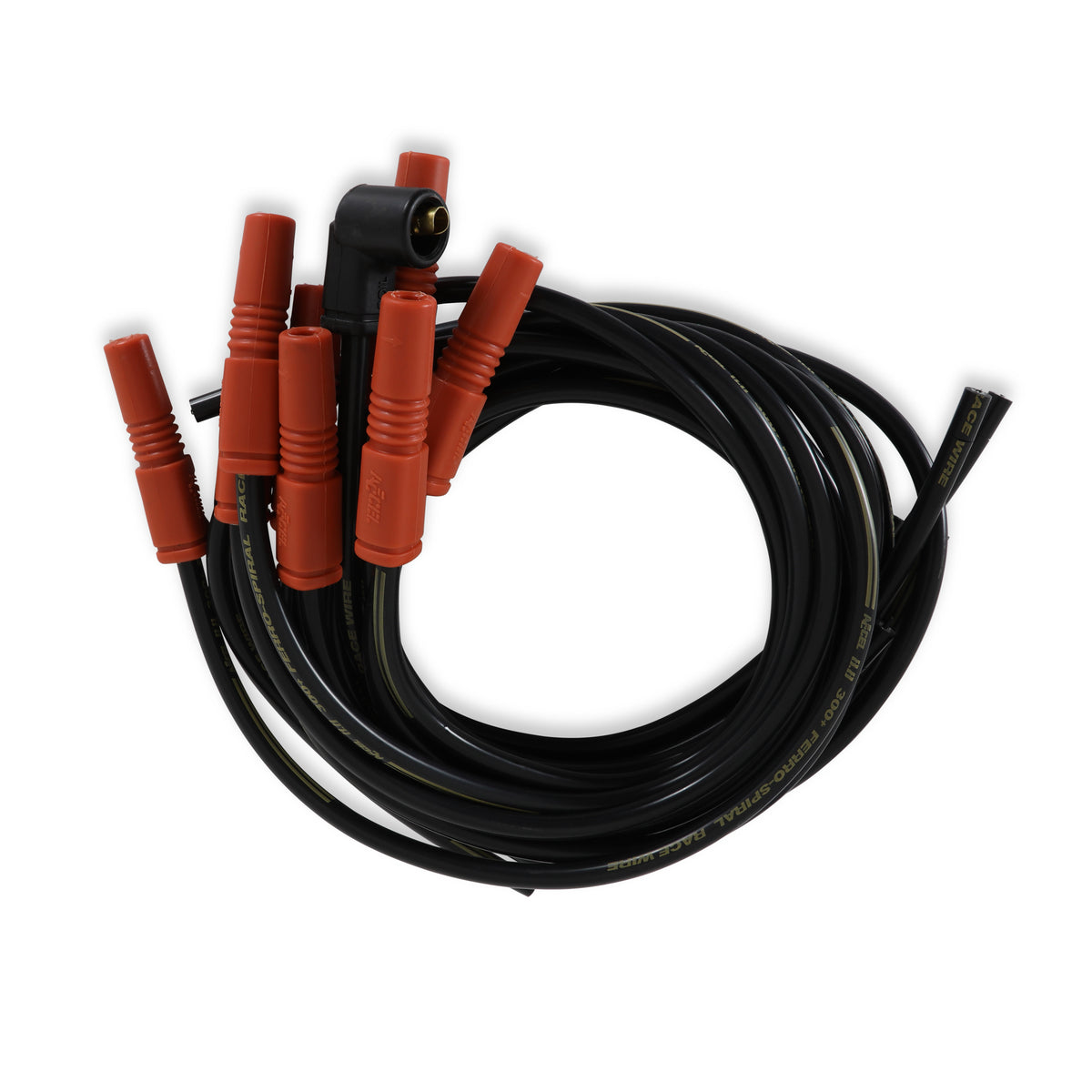 Spark Plug Wire Set - 8.8mm-300+ Ferro-Spiral Race - Universal- Vari-Angle Boots - 7040 300+ race wire universal spark plug wire sets have a spiral core and black silicone jacket.
