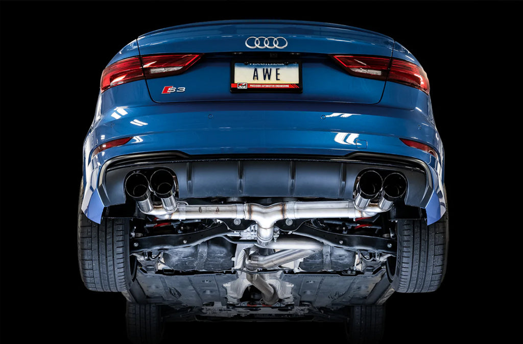 AWE Track Edition Exhaust for Audi 8V S3 - 4" Diamond Black Tips