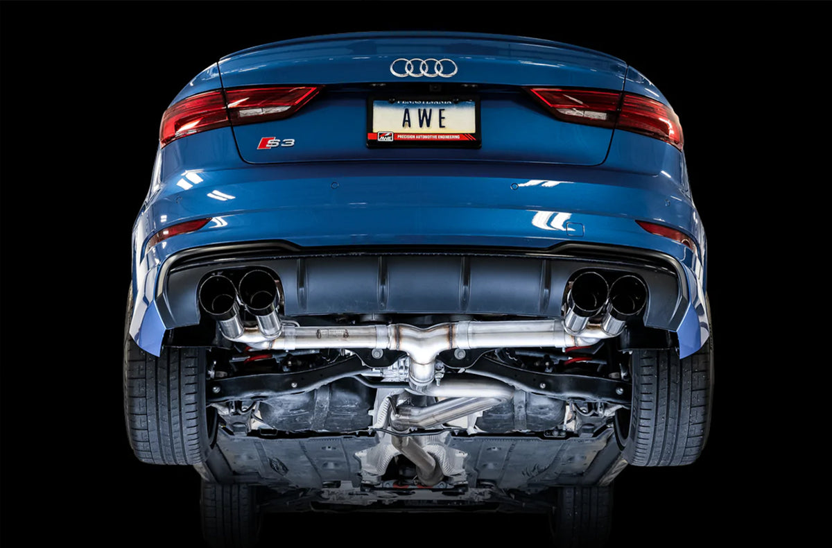 AWE Track Edition Exhaust for Audi 8V S3 - 4" Diamond Black Tips
