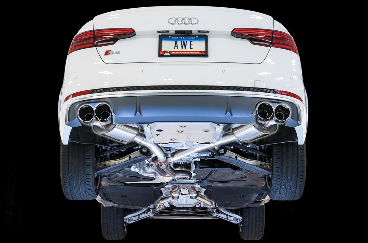 AWE Touring Edition Exhaust for Audi B9 S4 - Resonated - 4" Chrome Silver Tips