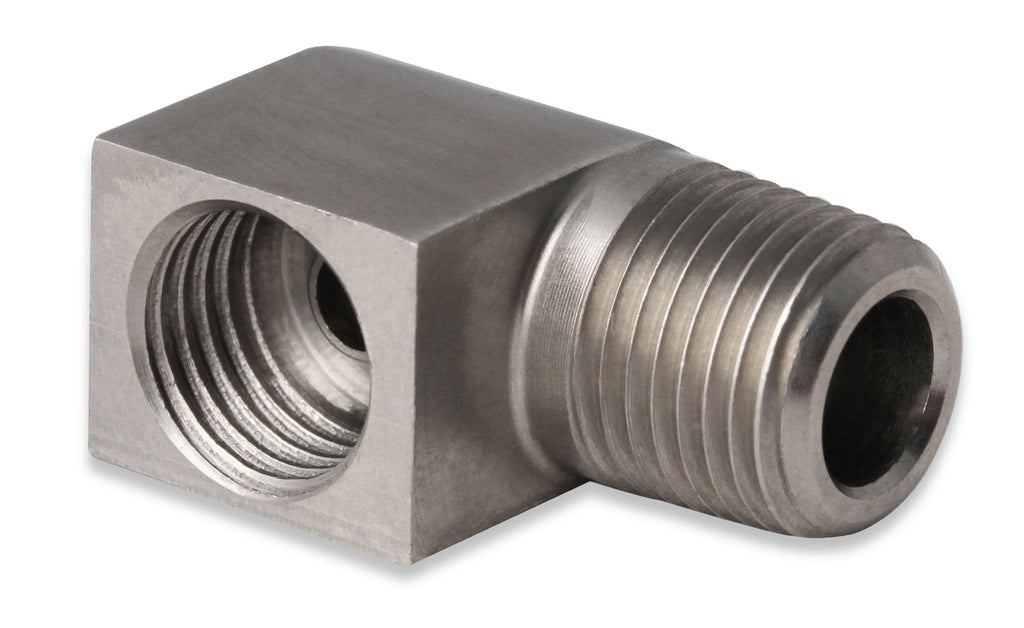 Hardline Adapter - 90 Degree Stainless Steel - 1/8" NPT Male to 3/8"-24 Inverted Flare Female.