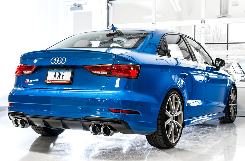AWE Track Edition Exhaust for Audi 8V S3 - 4" Chrome Silver Tips