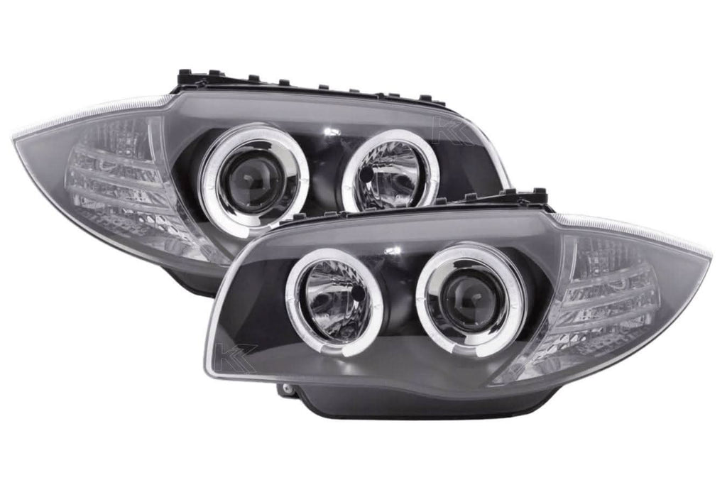 BMW 1-series E81 E82 E87 E88 Black Angel Eyes Headlight Set (2004-2011)