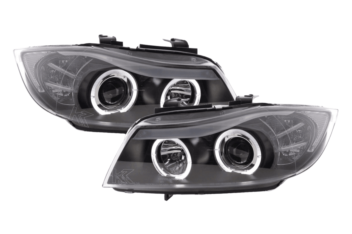 BMW 3-series E90 E91 Black Angel Eyes LED Headlight Set (2005-2012)