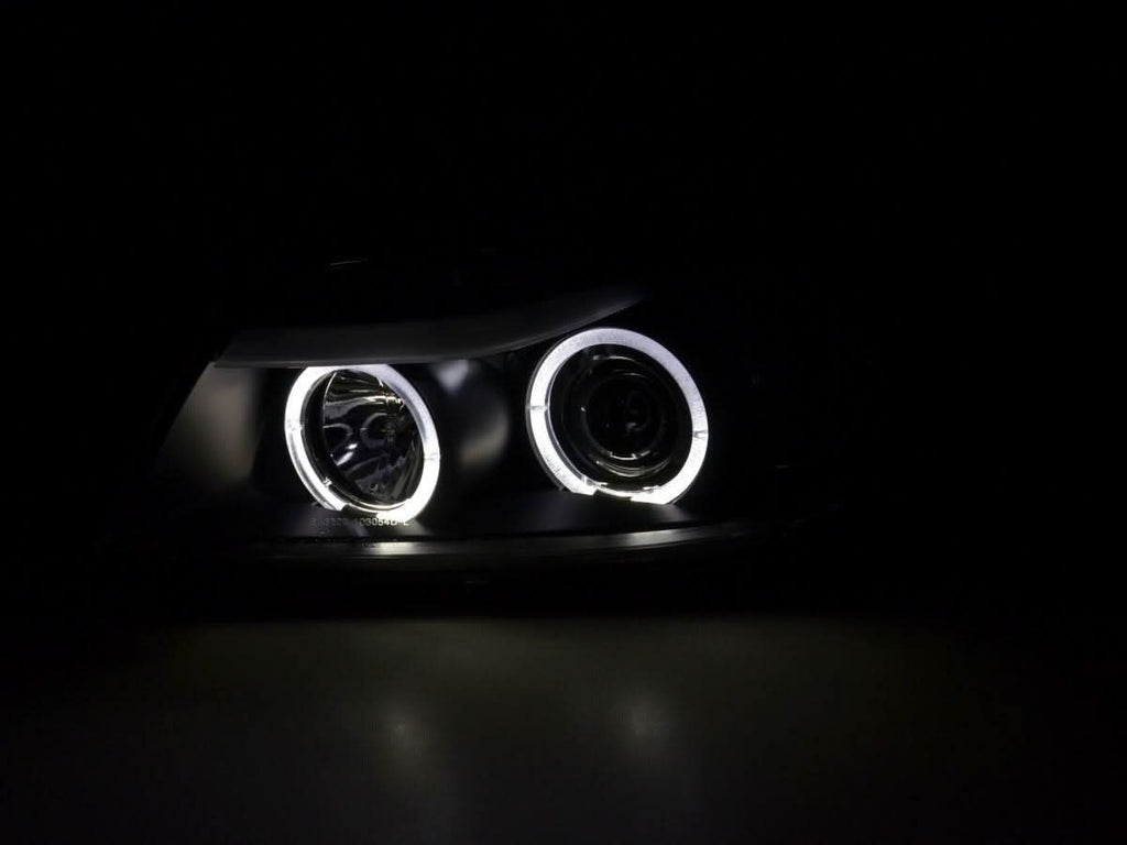 BMW 3-series E90 E91 Black Angel Eyes LED Headlight Set (2005-2012)