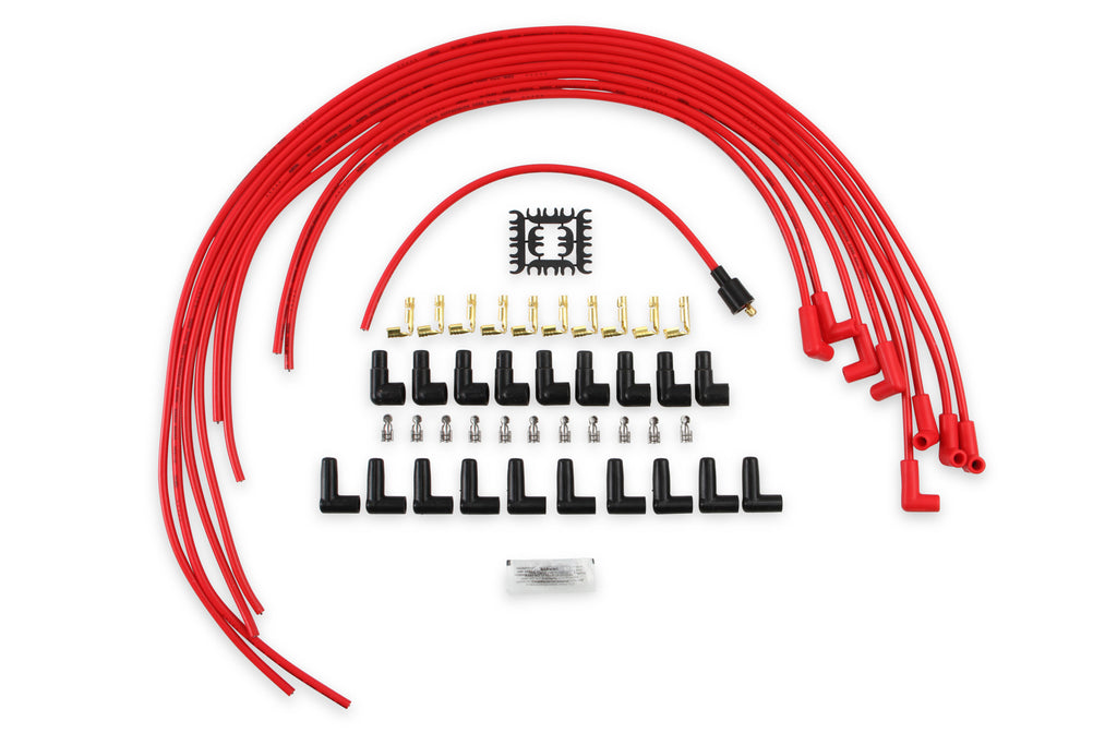 Spark Plug Wire Set- 8mm- Super Stock Universal-Graphite Core- 90 Deg Boots- Red - 4041R universal fit super stock 8mm spark plug wires feature a spiral core and red silicone jacket.