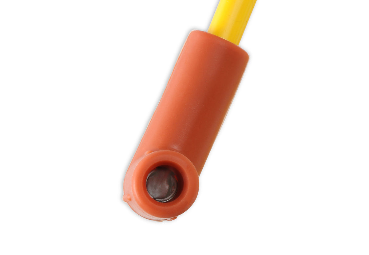 Spark Plug Wire Set - 8mm - Yellow with Orange 90 Deg Boots - 4041 8mm universal fit super stock spark plug wires feature a spiral core and yellow silicone jacket.