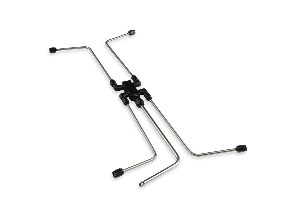 LS Steam Tube Kit w/ Stainless Steel Hard Line Tubing and Black Anodized Fittings & Distribution Block.  Four-Corner Style Allows Coolant Flow From the Front & Back of the Cylinder Heads.