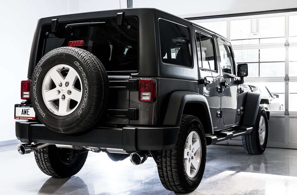 AWE Tread Edition Axleback Dual Exhaust for Jeep JK/JKU 3.6L - Chrome Silver Tips