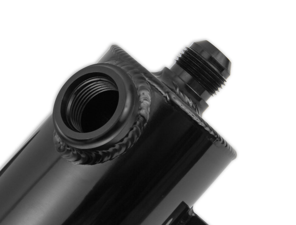 Black w/ Billet Filter, Drain Valve, -12 AN O-Ring Port (Inlet) & Mounting Brackets. 1/8" NPT on Drain Valve for Optional Remote Outlet Hose