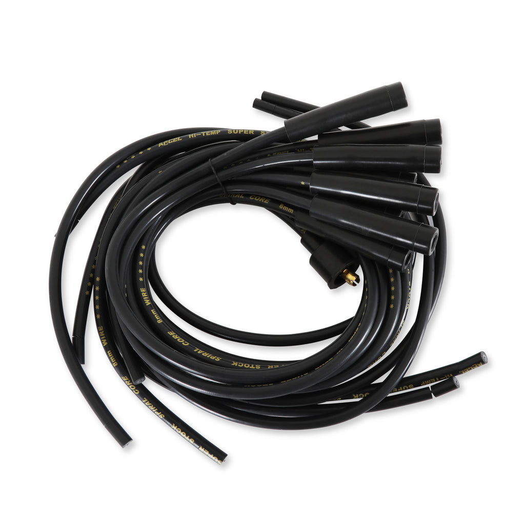 Spark Plug Wire Set - 8mm - Universal - Black Wire with Black Straight Boots - 5040K, Spark Plug Wires, Super Stock, Spiral Core, 8mm, Black, Set