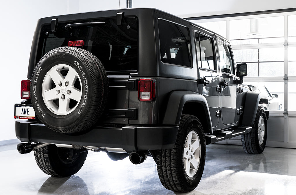 AWE Tread Edition Axleback Dual Exhaust for Jeep JK/JKU 3.6L - Diamond Black Tips