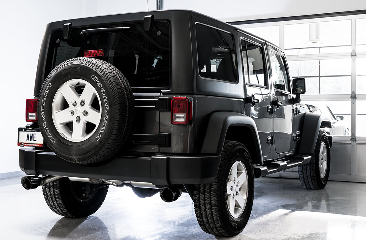 AWE Tread Edition Axleback Dual Exhaust for Jeep JK/JKU 3.6L - Diamond Black Tips