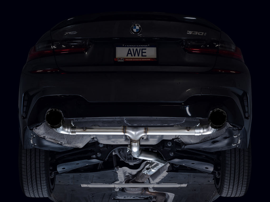 AWE Track Edition Axleback Exhaust for BMW G2X 330i/430i - 4.5” Diamond Black Tips