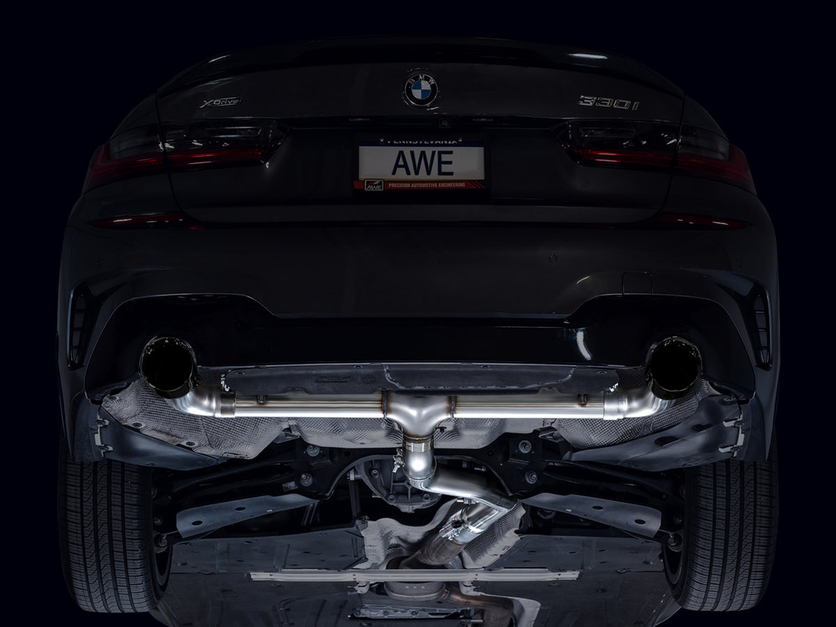 AWE Track Edition Axleback Exhaust for BMW G2X 330i/430i - 4.5” Diamond Black Tips