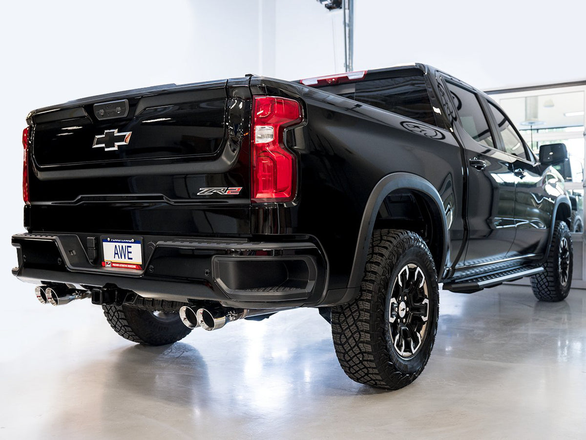 AWE 0FG Catback Exhaust for Silverado ZR2/Sierra AT4X - 4" Chrome Silver Tips