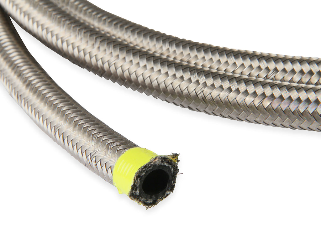 Tough Stainless Steel Wire Braid-Protected Synthetic Rubber Hose. Easy to Cut and Assemble. Accepts Swivel-Seal, Auto Fit & Auto-Crimp Hose Ends.
