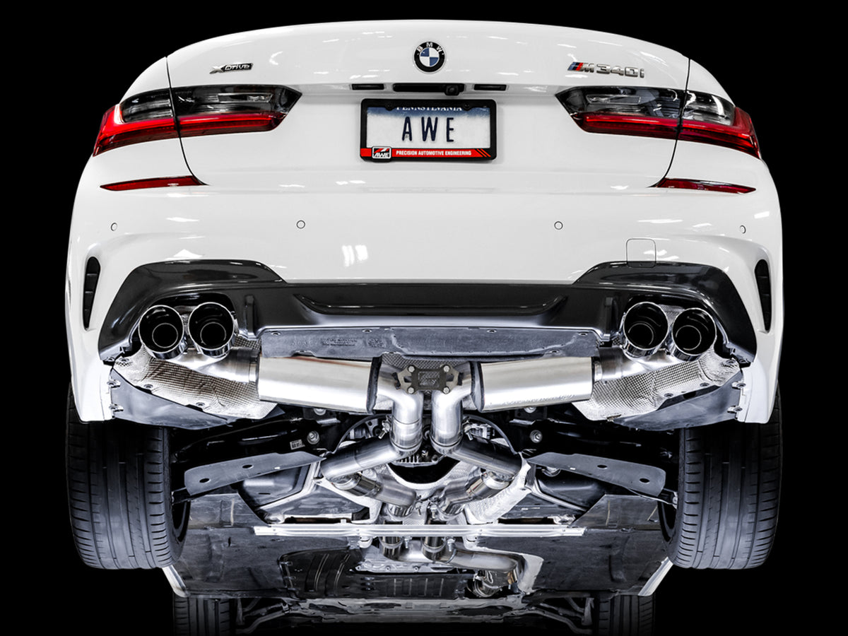 AWE Resonated Touring Edition Exhaust for G2X M340i / M440i - 4" Chrome Silver Tips