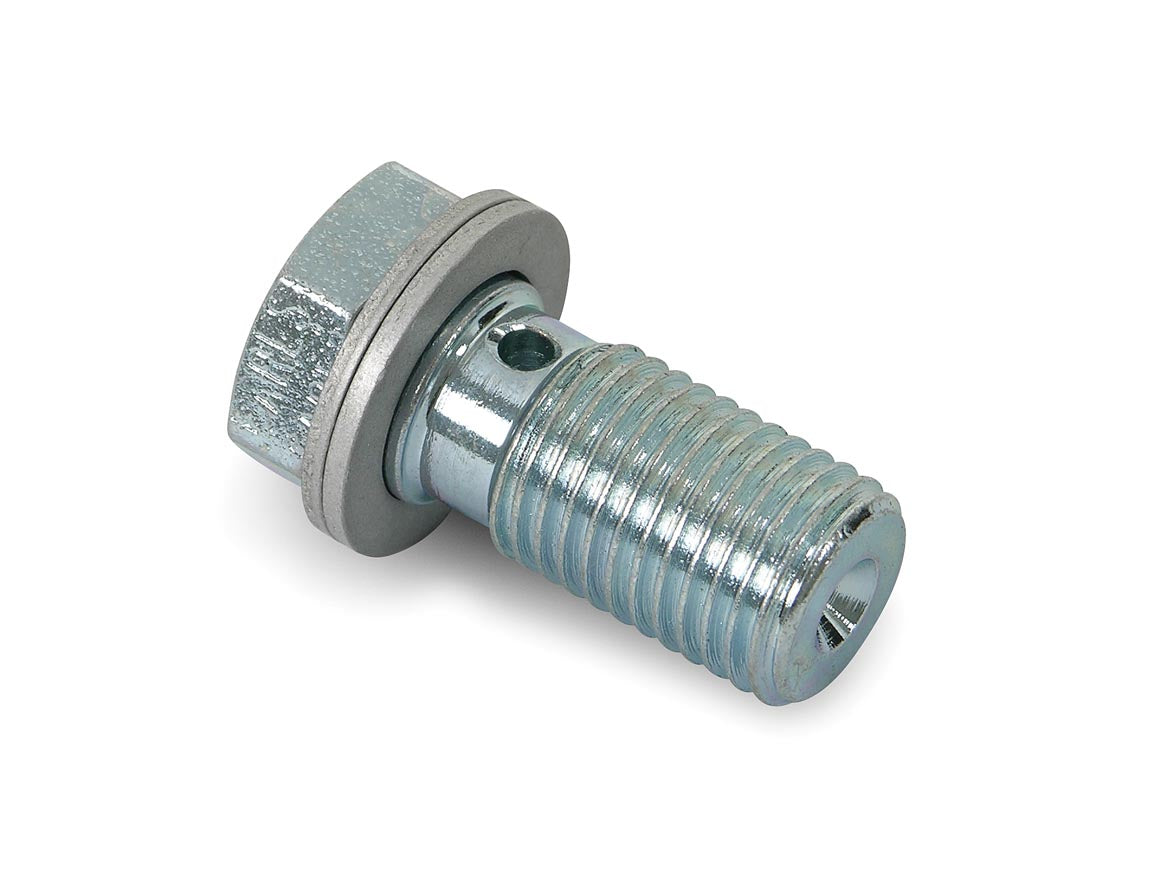 Banjo Bolt For 8mm Banjo Height Thread Size 3/8"-24 Single Hole Dia. 3/8" w/Crush Washers