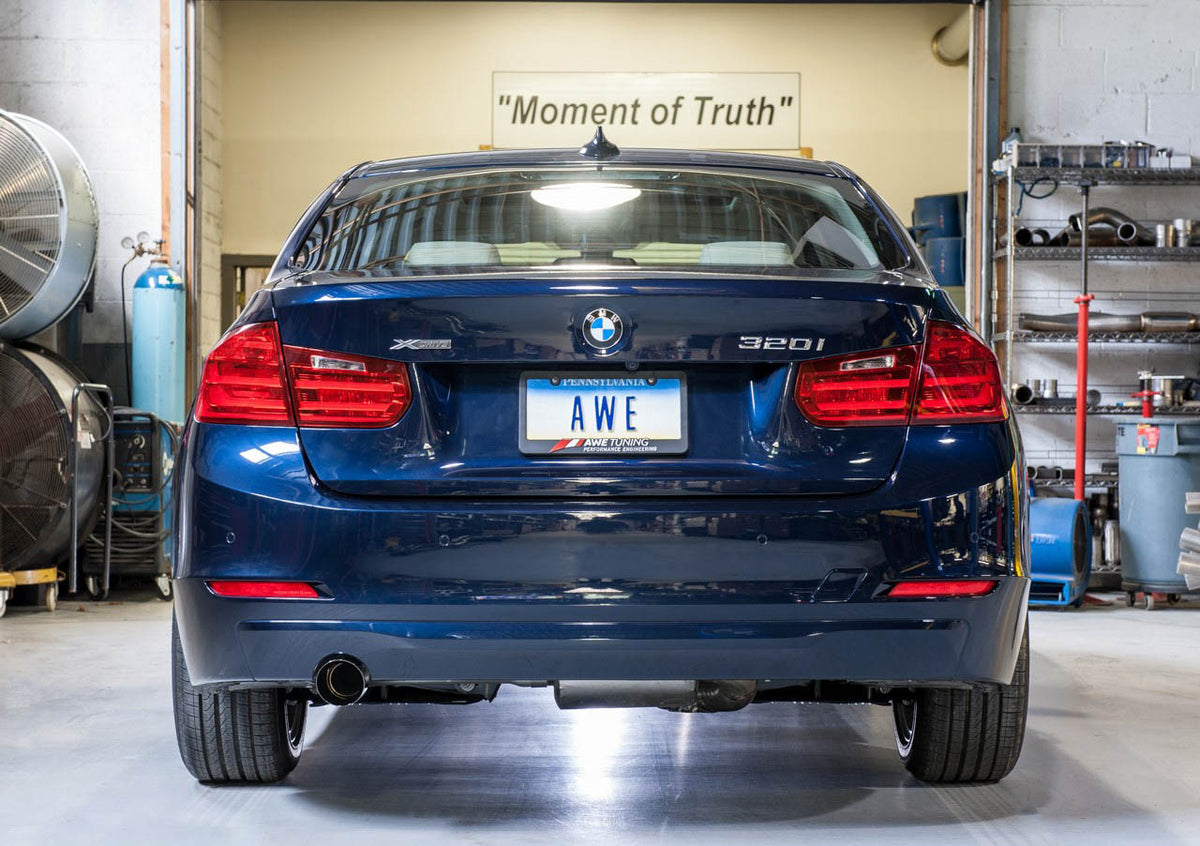 AWE Touring Edition Exhaust + Performance Mid Pipe for BMW F30 320i - 3.5" Diamond Black Tip