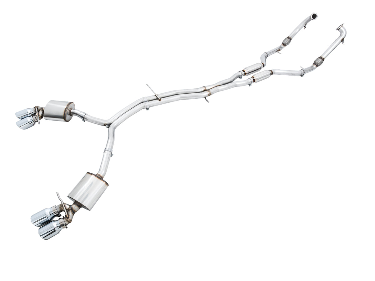 AWE Touring Edition Exhaust for Audi B9 S5 Coupe - Resonated - 4" Chrome Silver Tips