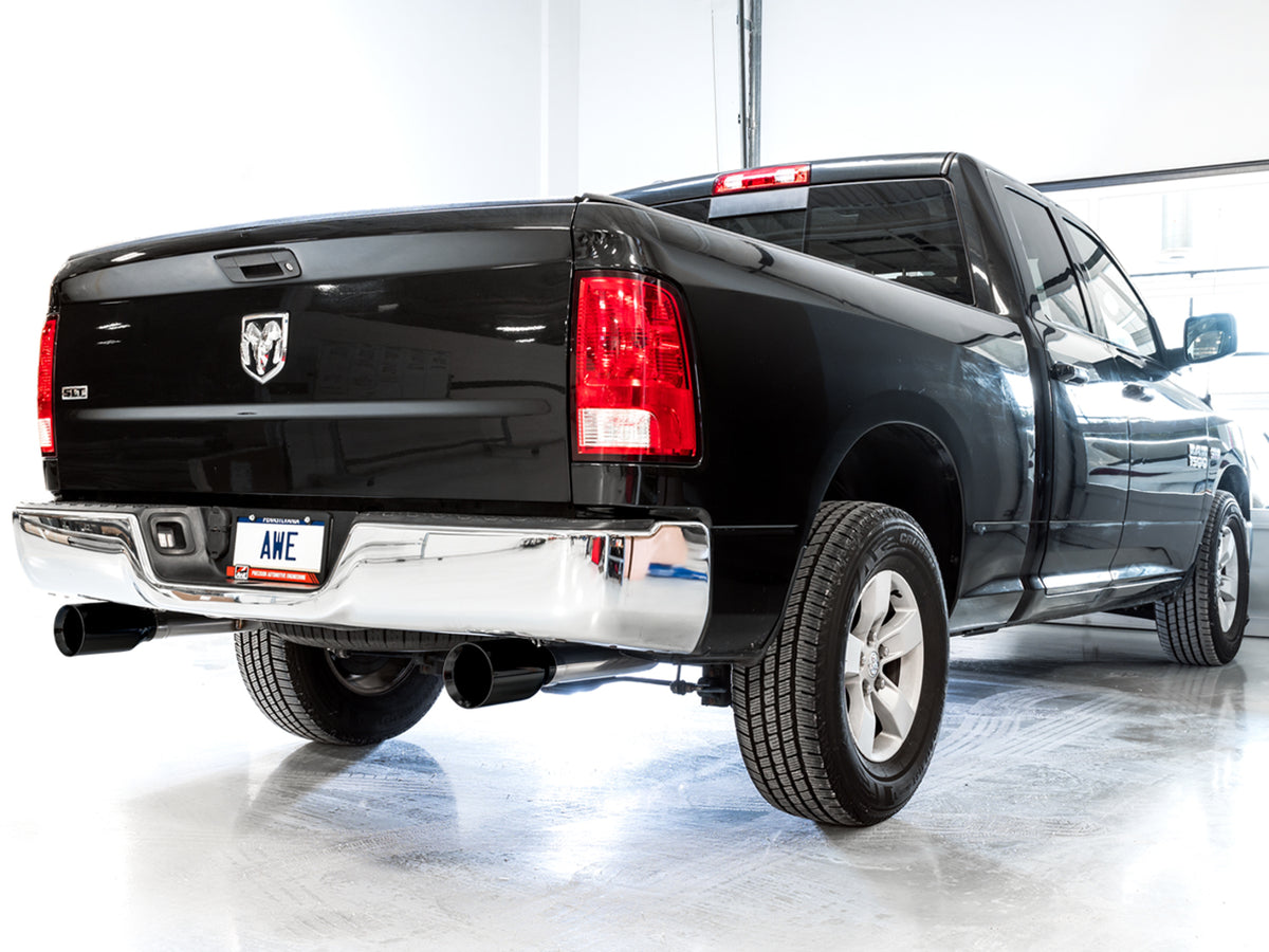 AWE 0FG Dual Rear Exit Catback for 4th Gen RAM 1500 5.7L (without bumper cutouts) - Diamond Black Tips