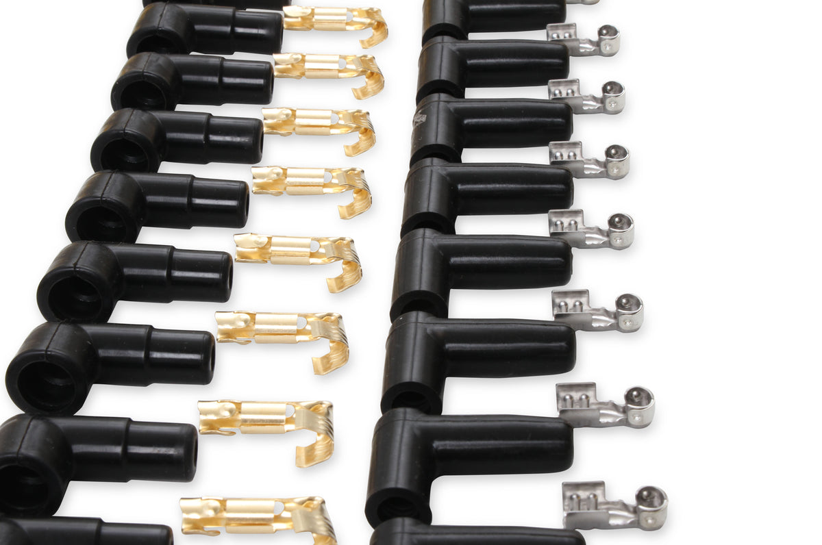 Spark Plug Wire Set - 8mm - Yellow with Orange 90 Deg Boots - 4041 8mm universal fit super stock spark plug wires feature a spiral core and yellow silicone jacket.