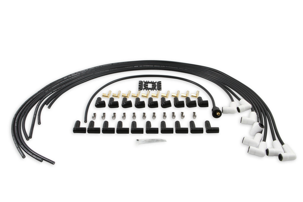 Spark Plug Wire Set - Universal - 90 Deg White Ceramic Boots - 9001C, Spark Plug Wires, Pro Fit Ceramic, Spiral Core, 8mm, Black, Set