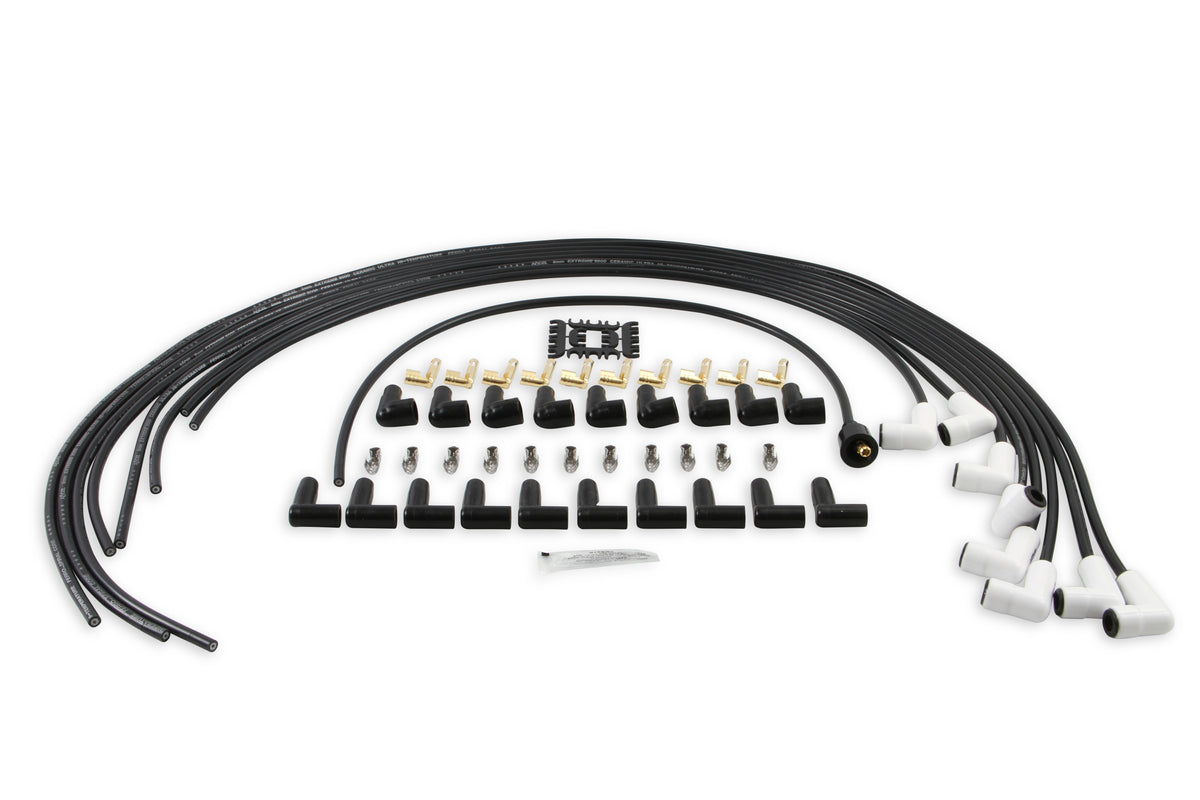 Spark Plug Wire Set - Universal - 90 Deg White Ceramic Boots - 9001C, Spark Plug Wires, Pro Fit Ceramic, Spiral Core, 8mm, Black, Set