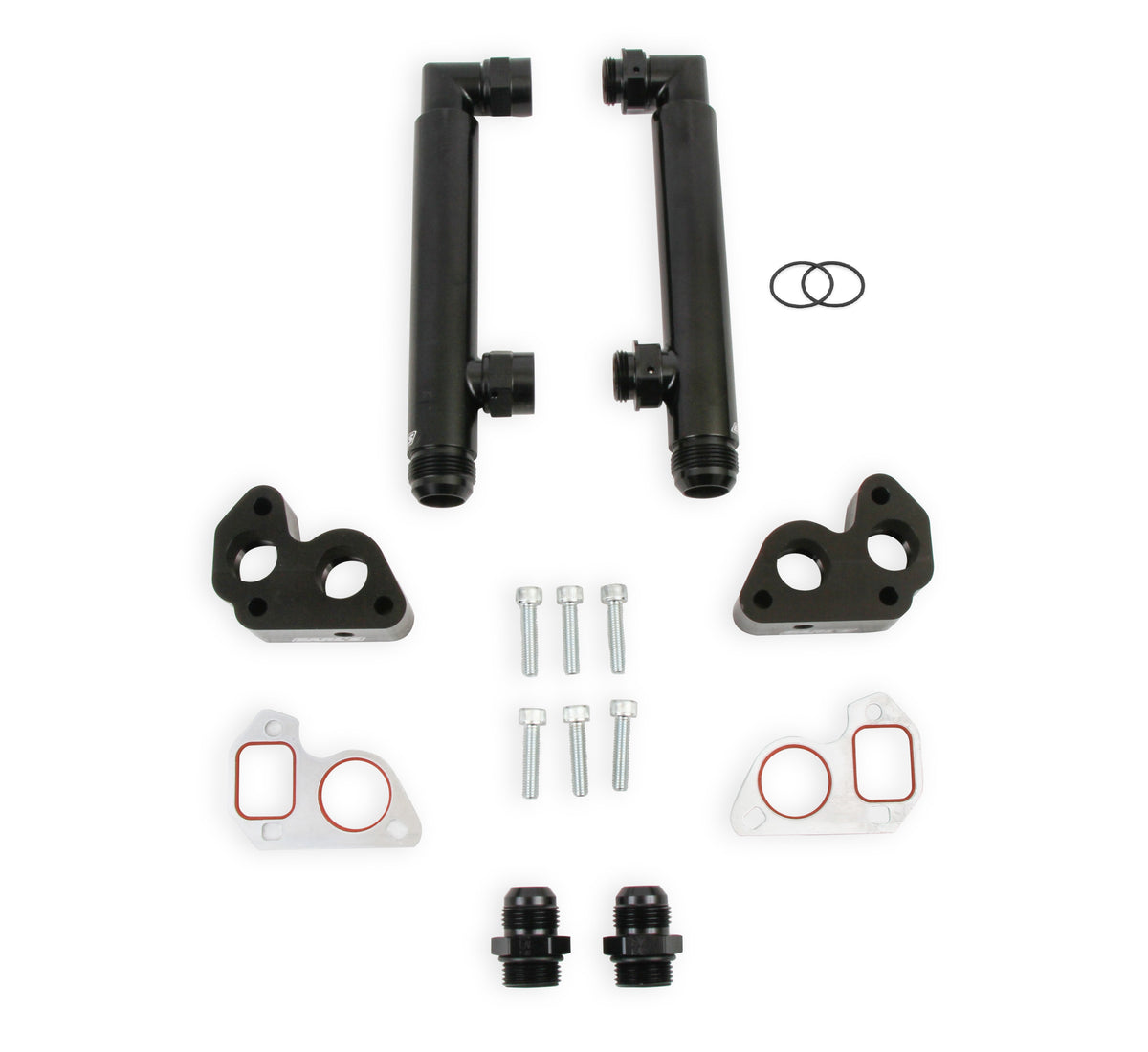 Fits GM LS Series Engines w/ Remote Electric Water Pump, -16 AN Male Inlet & Outlet, Billet Aluminim w/ Black Anodized Finish