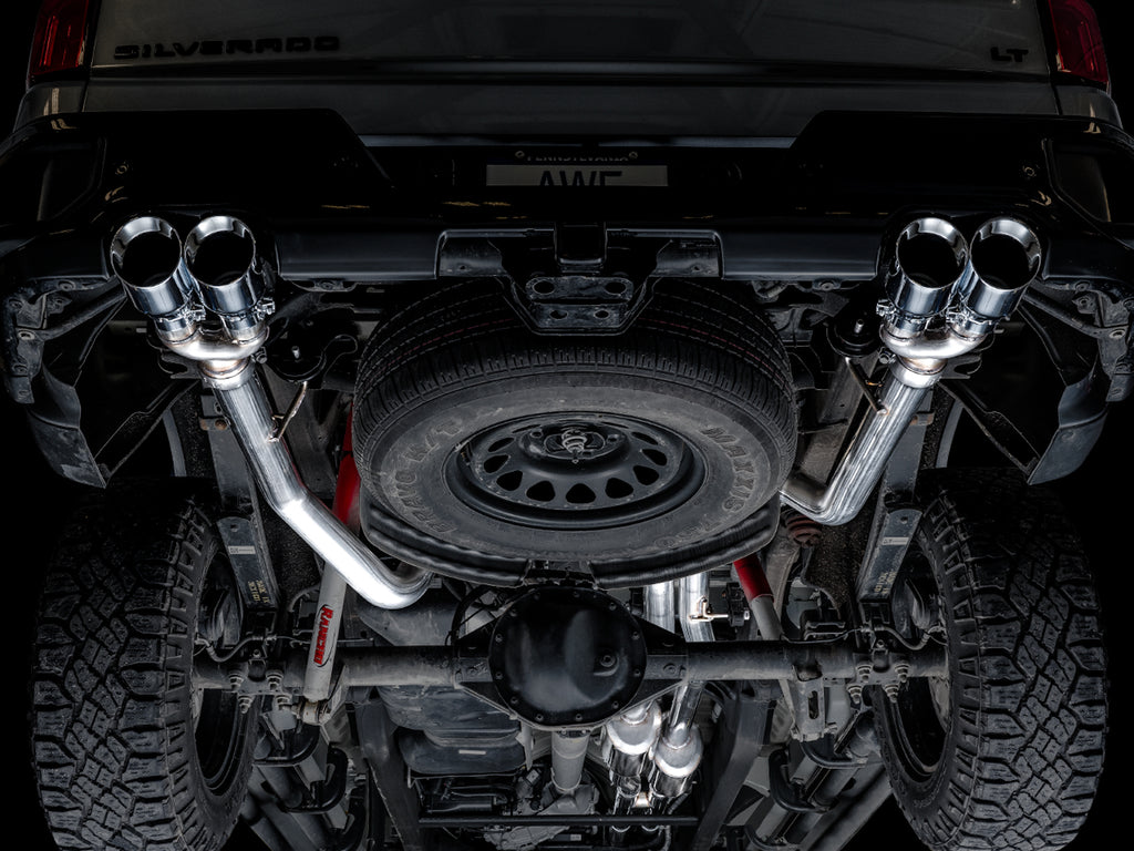 AWE 0FG Catback Exhaust for 4th Gen Silverado/Sierra 1500 6.2L (with bumper cutouts) - 4" Chrome Silver Tips