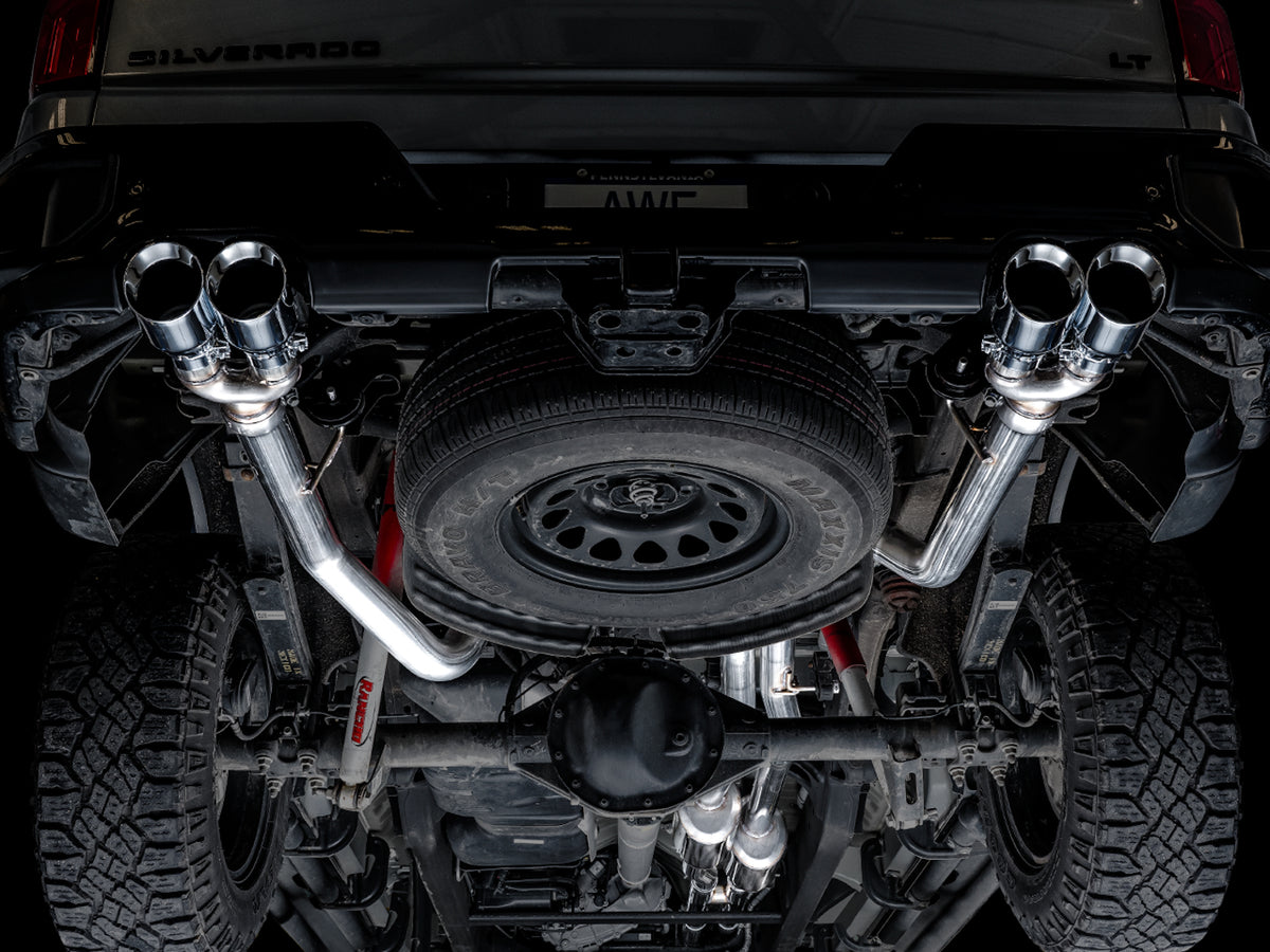 AWE 0FG Catback Exhaust for 4th Gen Silverado/Sierra 1500 6.2L (with bumper cutouts) - 4" Chrome Silver Tips