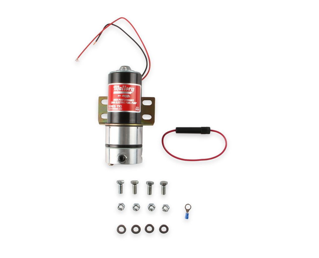 High Performance Fuel Pump delivers 110 plus GPH free flow @ 12.5 volts.  Hardware is supplied.