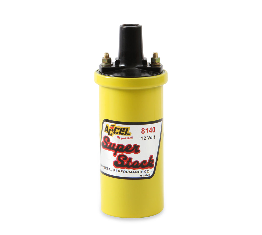 Ignition Coil - Yellow - 42000v 1.4 ohm primary - Points - up to 6500 RPM - The 8140 super stock ignition coil is a canister style coil that works with OE ignitions and computers.
