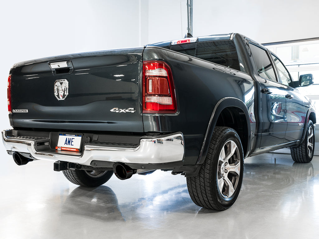 AWE 0FG Dual Rear Exit Catback for 5th Gen RAM 1500 5.7L (with bumper cutouts) - Diamond Black Tips