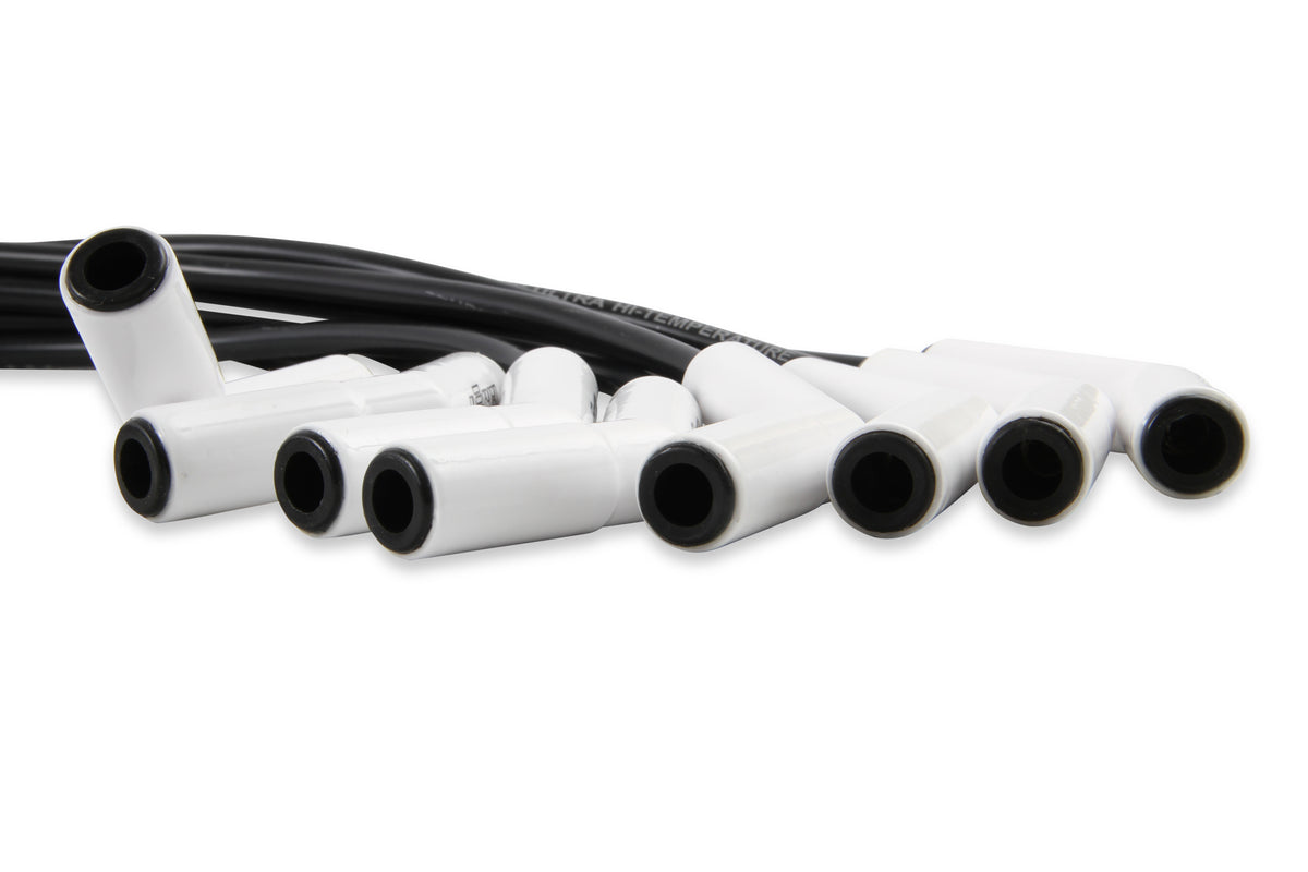 Spark Plug Wire Set - Universal - 135 Deg White Ceramic Boots - 9002C, Spark Plug Wires, Pro Fit Ceramic, Spiral Core, 8mm, Black, Set