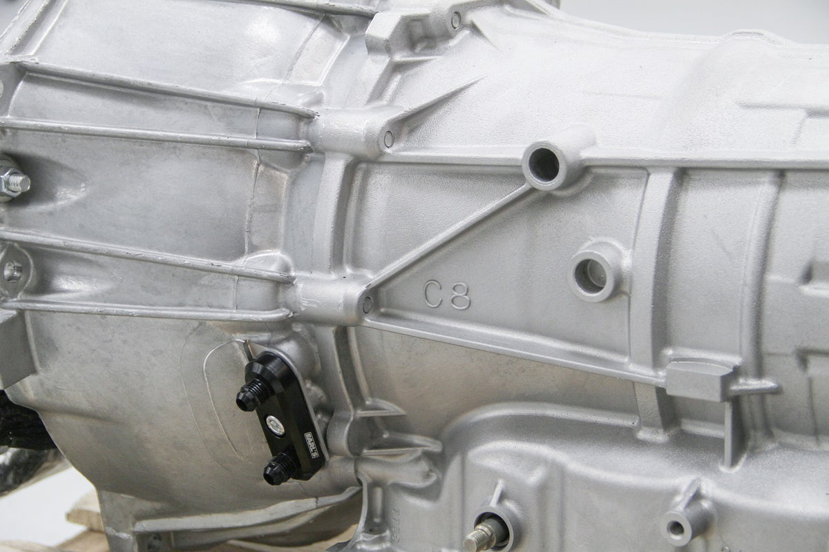 Fits GM 6L80E, 6L90E, and 8L90E Transmissions, -6 AN Male Flares, Black Anodized Finish
