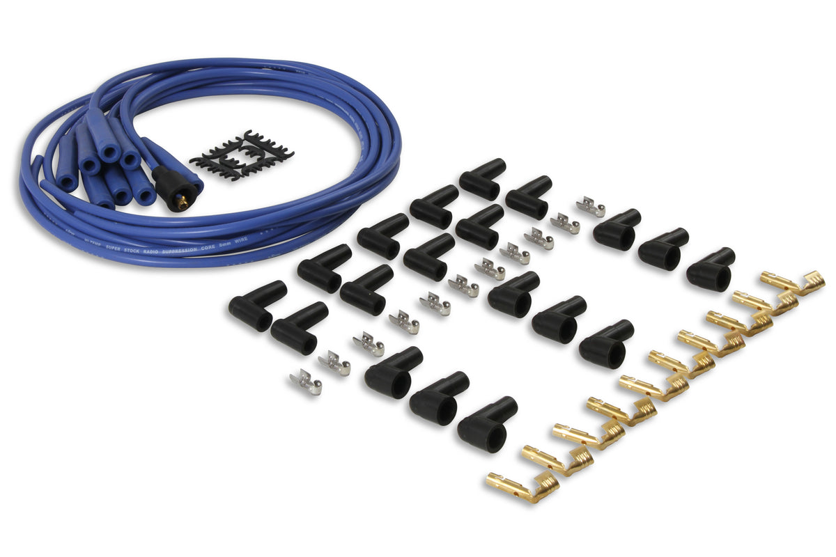 Spark Plug Wire Set- 8mm - Blue Wire with Blue Straight Boots - 4040B, Spark Plug Wires, Super Stock, Spiral Core, 8mm, Blue, Set