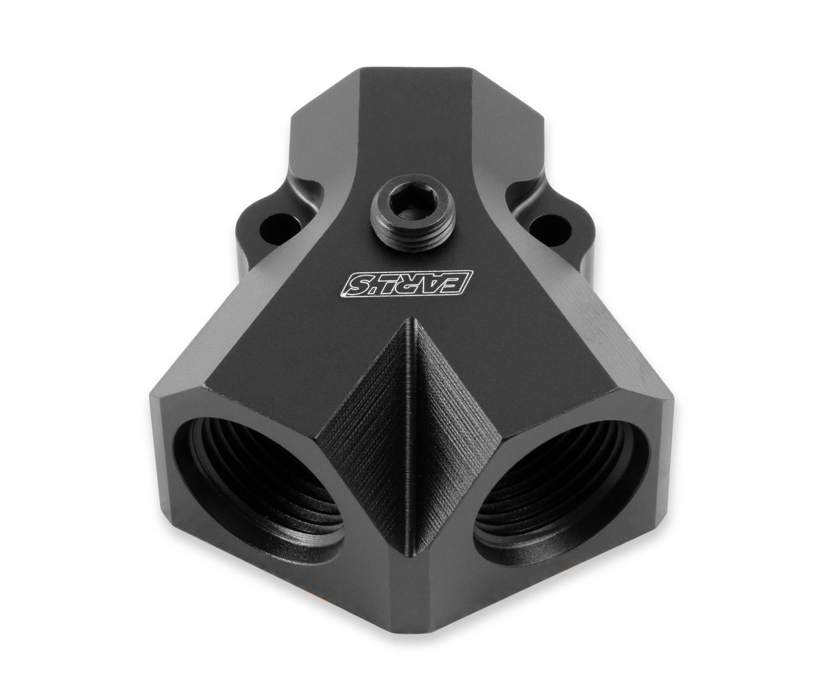 Fuel Distribution Block - 10AN O-ring Ports on the Inlet and two Outlets., Black Anodized.