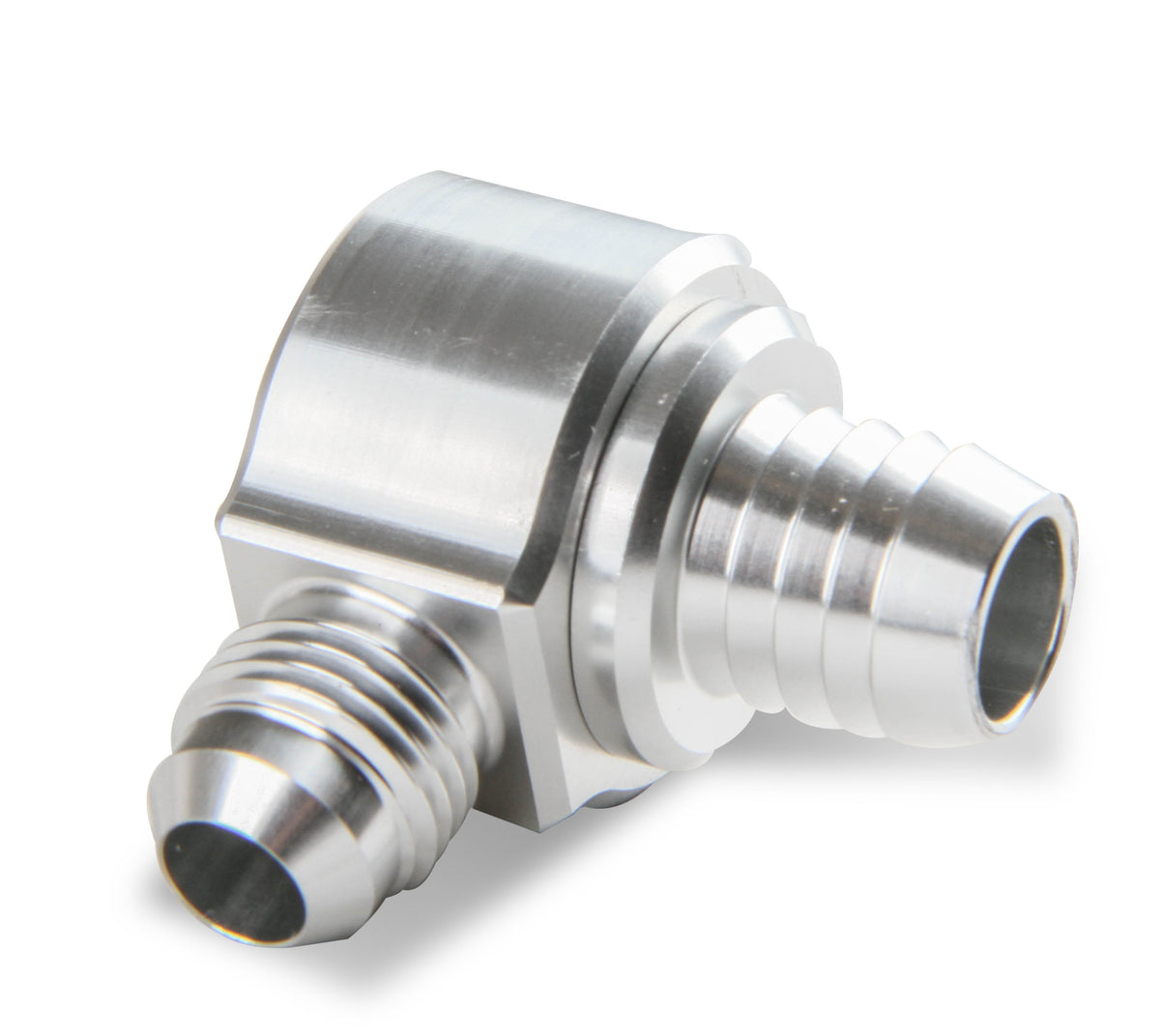 .588" Barb for Booster Grommet (fits Grommet w/ 13/16" OD on Booster), -6 AN Male Flare for Engine Vacuum, Clear Anodized Finish, Use w/ -6 AN Style Vacuum Hose