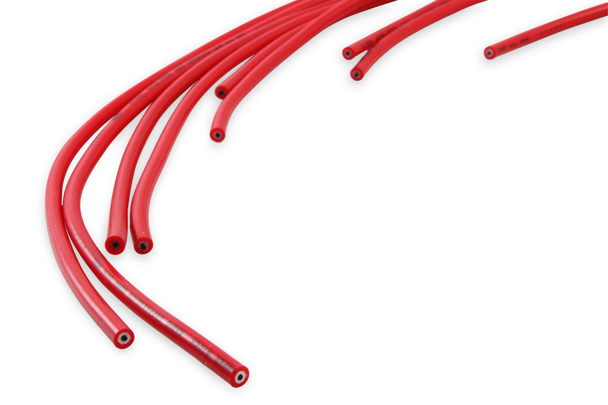 Spark Plug Wire Set- 8mm- Super Stock Universal-Graphite Core- 90 Deg Boots- Red - 4041R universal fit super stock 8mm spark plug wires feature a spiral core and red silicone jacket.