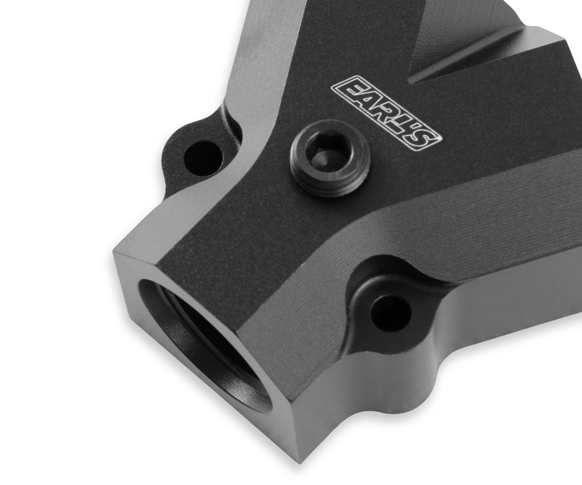 Fuel Distribution Block - 10AN O-ring Ports on the Inlet and two Outlets., Black Anodized.